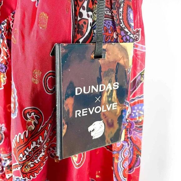 Dundas Jimi Maxi Dress Red Paisley Halter Gown Sleeveless Side‎ Slit Sz L - Picture 10 of 12